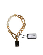 Gold Brass Pearl Embellished Chain Link Jewelry Bracelet