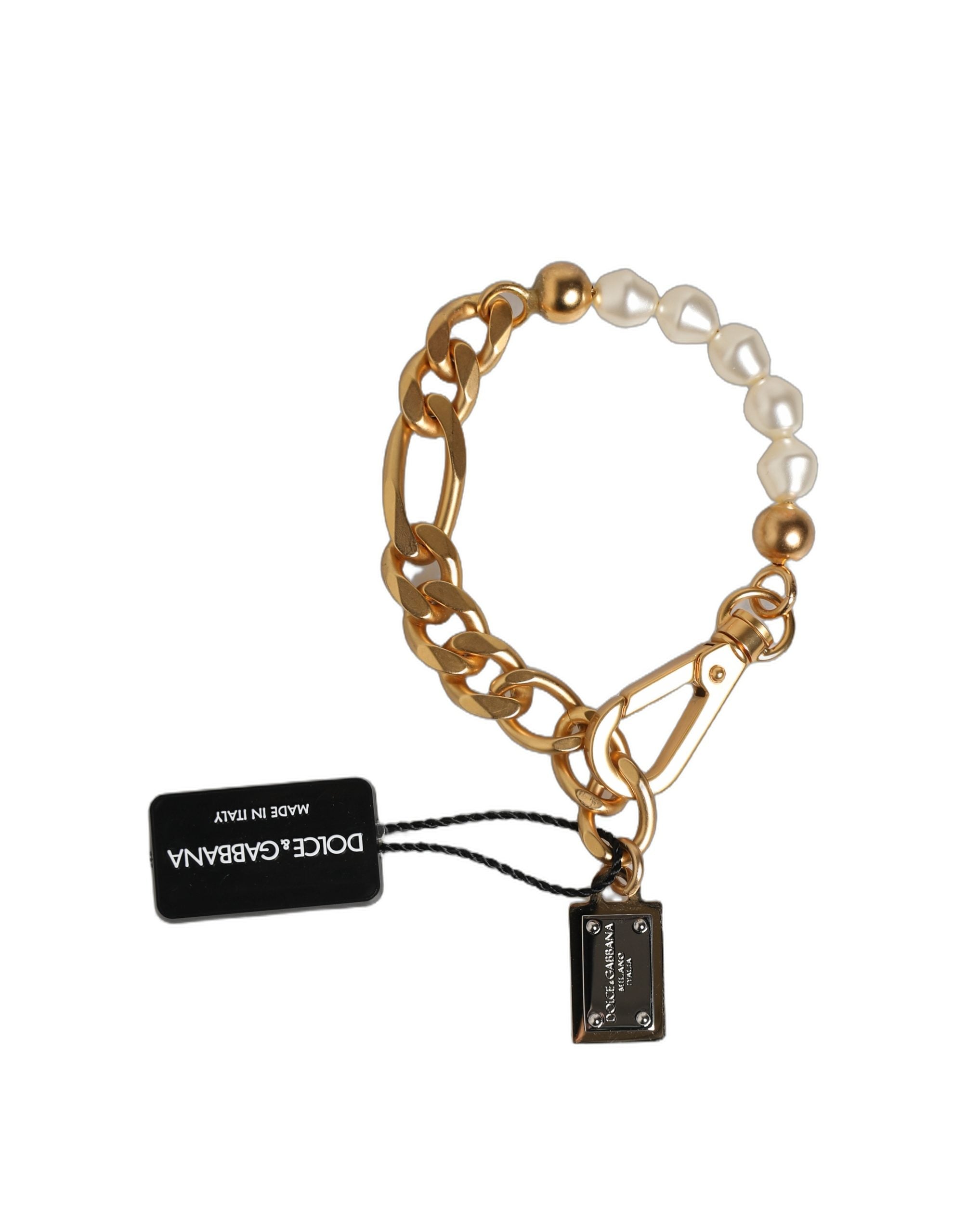 Gold Brass Pearl Embellished Chain Link Jewelry Bracelet