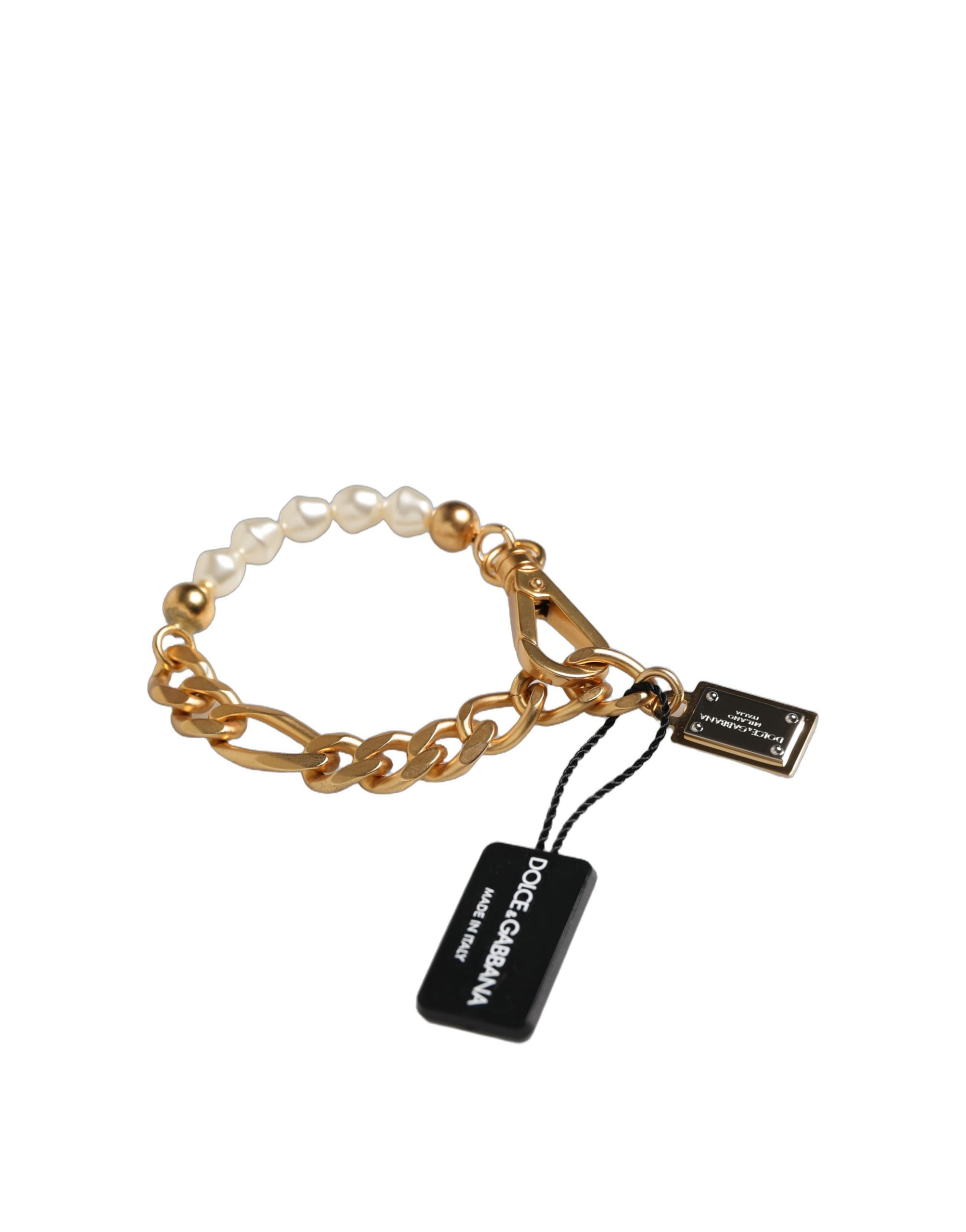 Gold Brass Pearl Embellished Chain Link Jewelry Bracelet