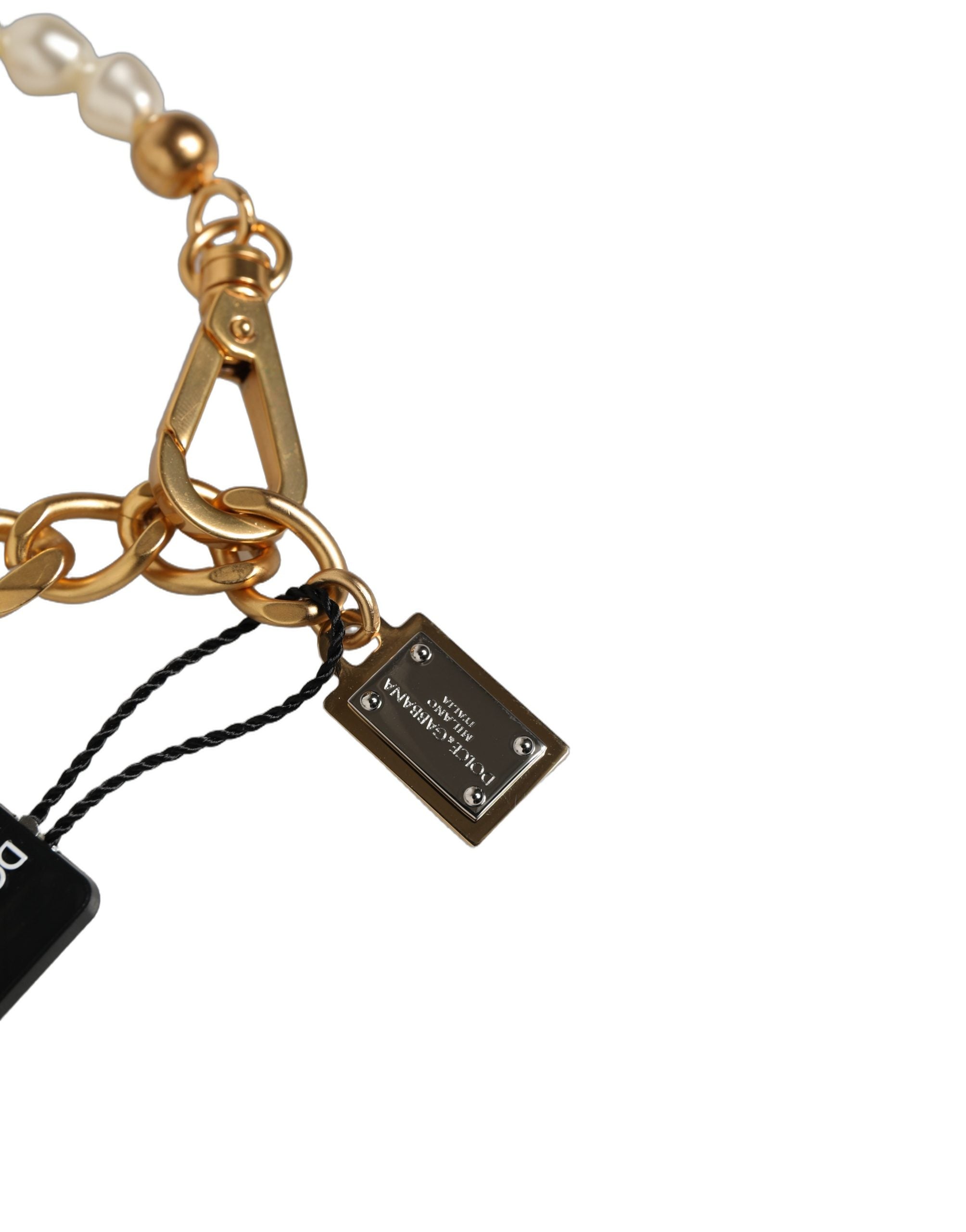 Gold Brass Pearl Embellished Chain Link Jewelry Bracelet