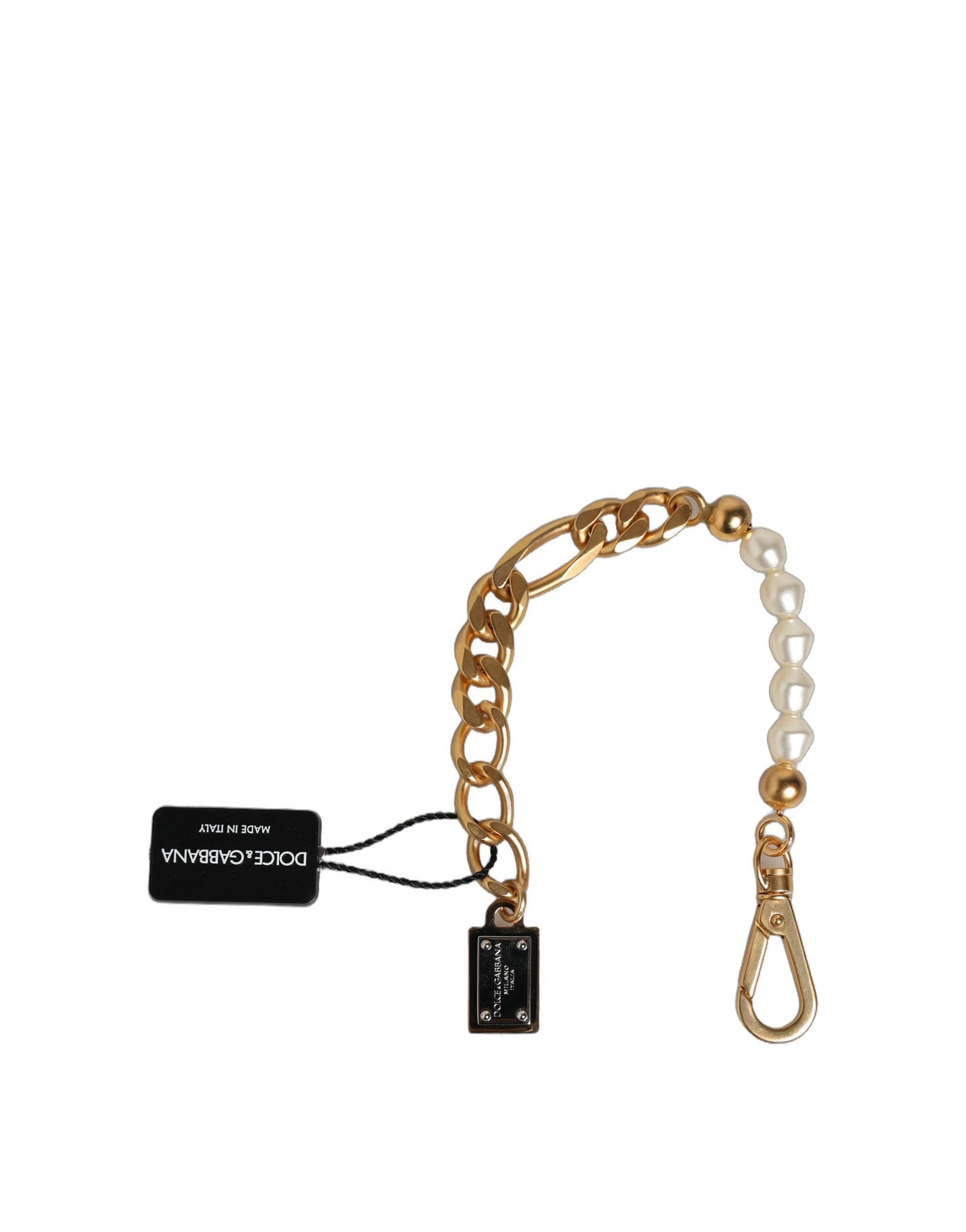 Gold Brass Pearl Embellished Chain Link Jewelry Bracelet