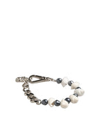 Silver Tone Brass Beaded Shell DG Logo Pendant Bracelet