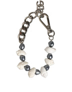 Silver Tone Brass Beaded Shell DG Logo Pendant Bracelet