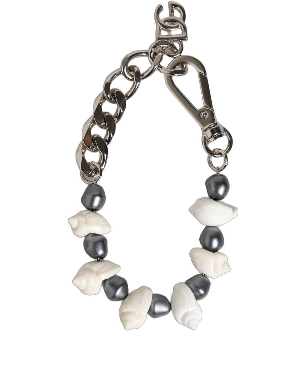 Silver Tone Brass Beaded Shell DG Logo Pendant Bracelet