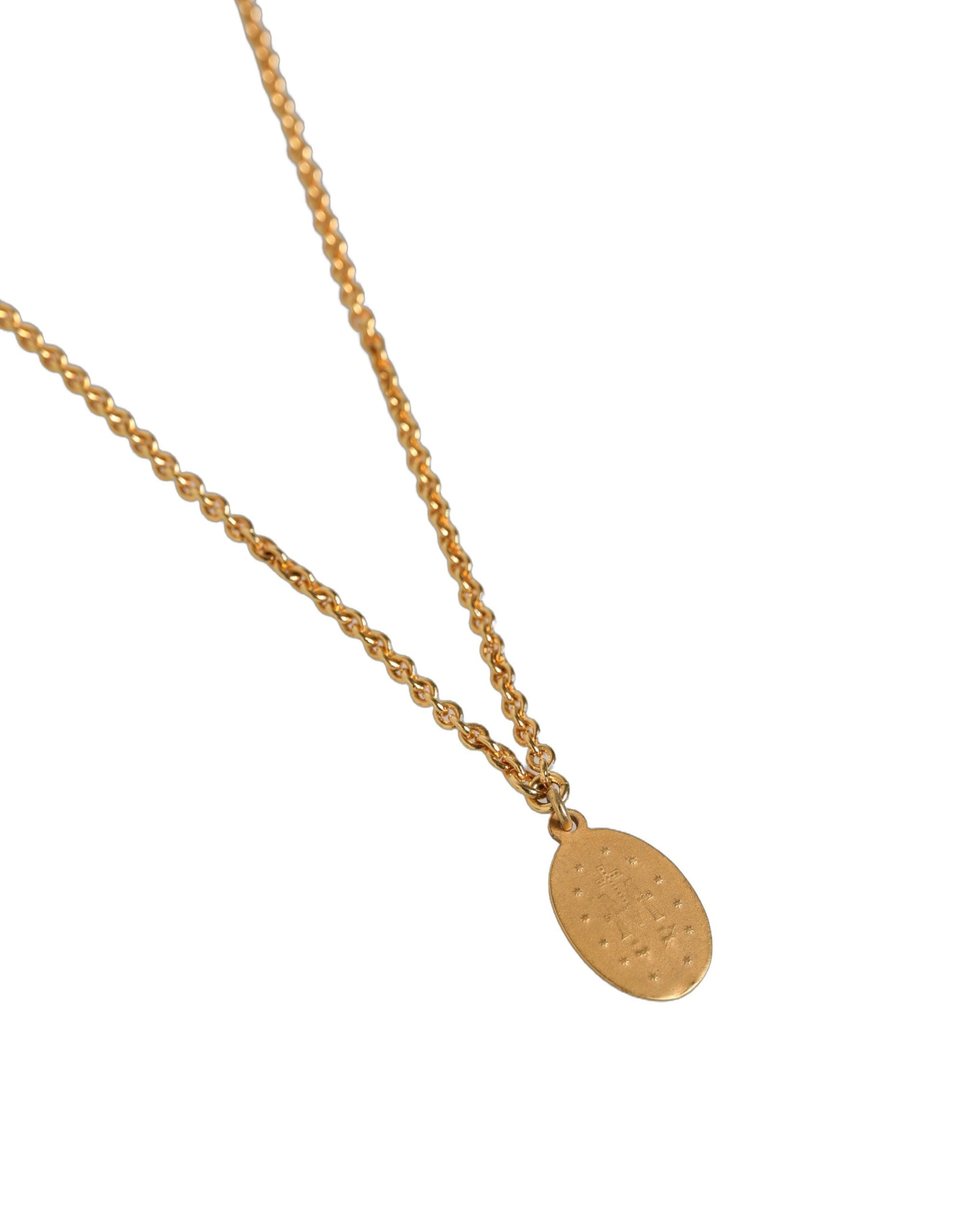 Gold Tone Brass Virgin Mary Medallion Pendant Necklace