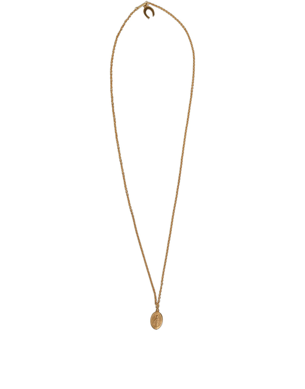 Gold Tone Brass Virgin Mary Medallion Pendant Necklace