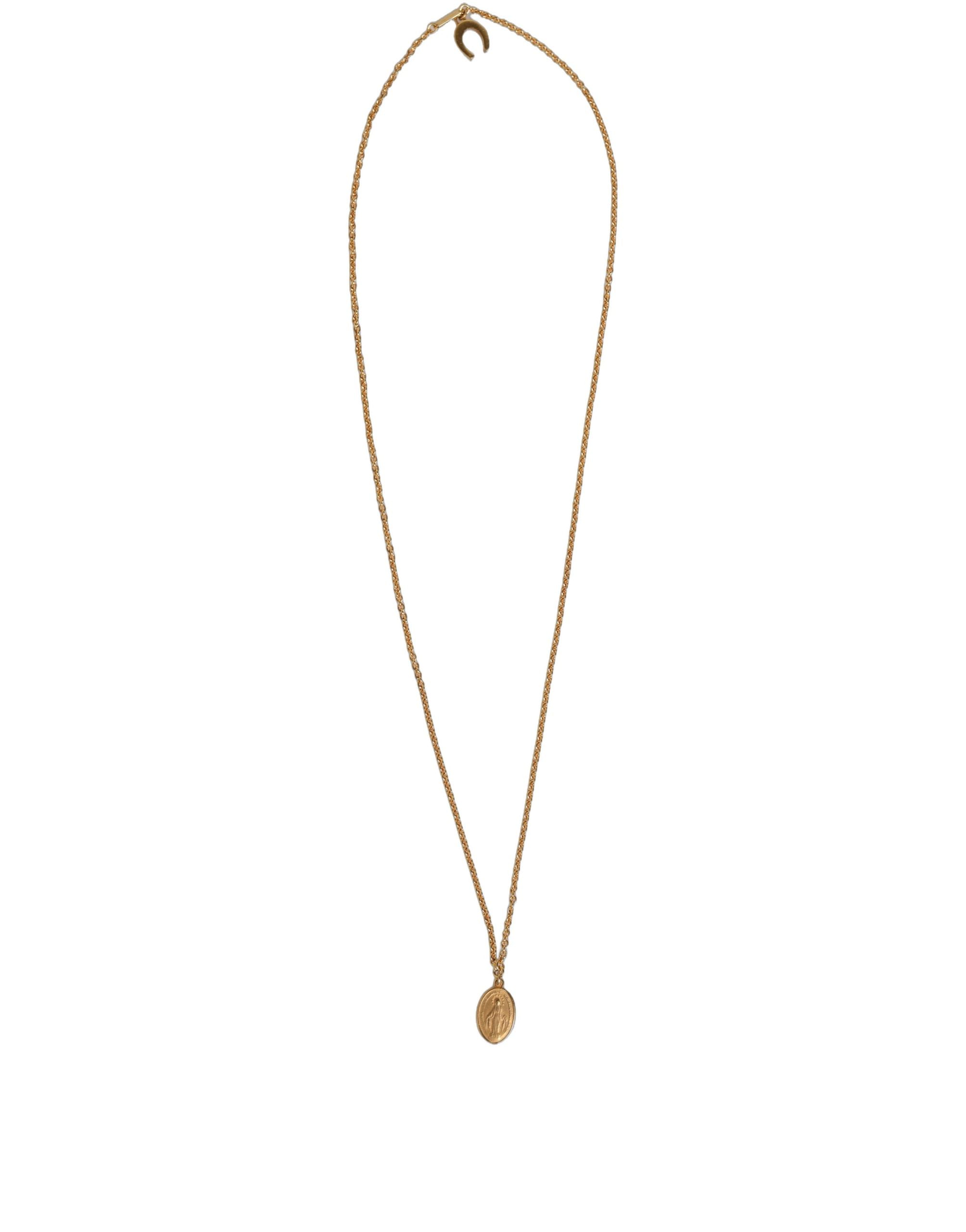 Gold Tone Brass Virgin Mary Medallion Pendant Necklace