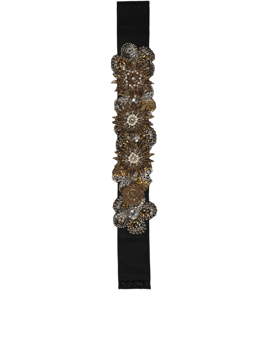 Black Gold Tone Crystal Brass Flower Brooches Belt