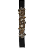 Black Gold Tone Crystal Brass Flower Brooches Belt