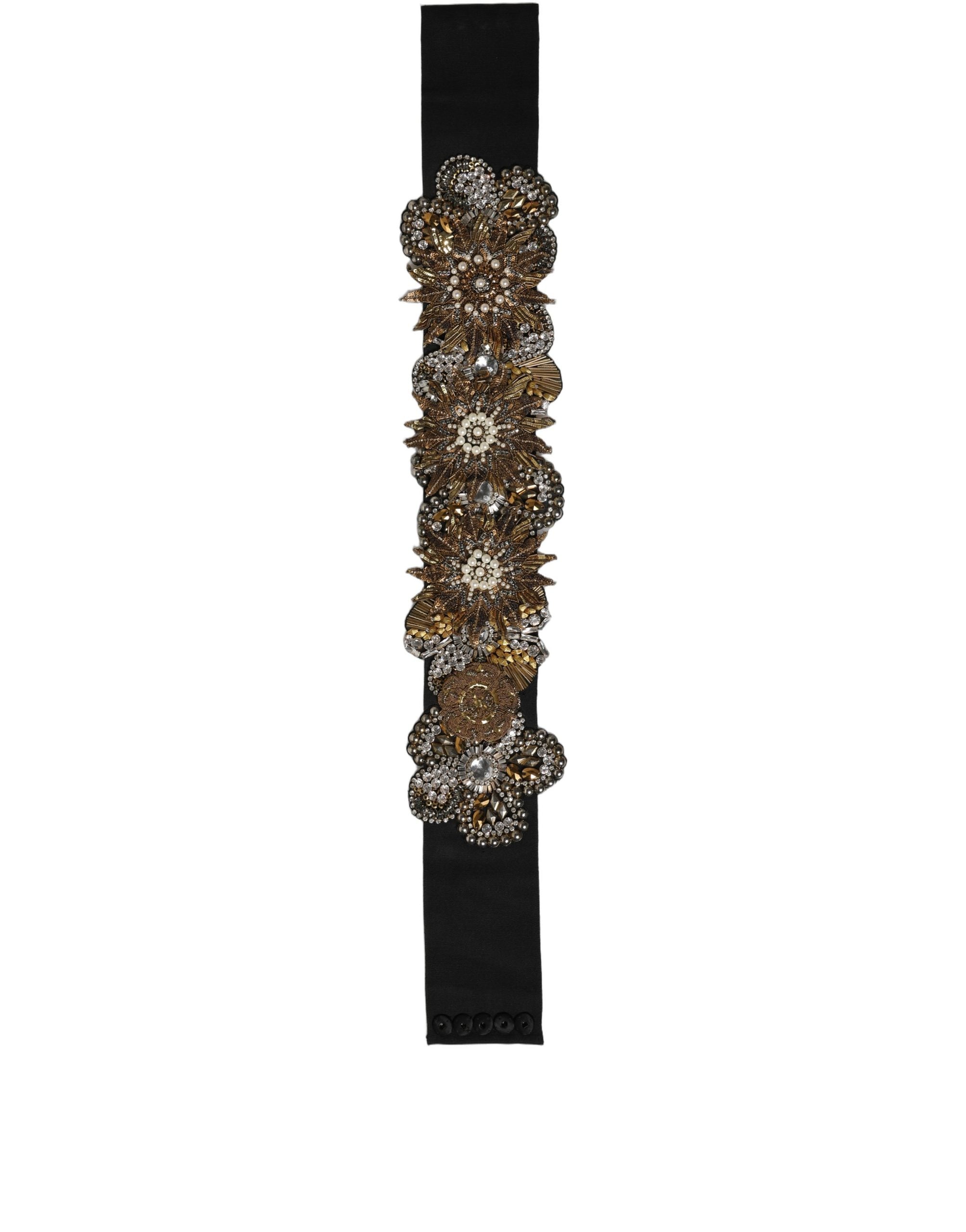 Black Gold Tone Crystal Brass Flower Brooches Belt