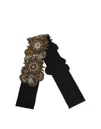 Black Gold Tone Crystal Brass Flower Brooches Belt