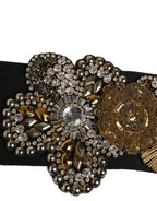 Black Gold Tone Crystal Brass Flower Brooches Belt