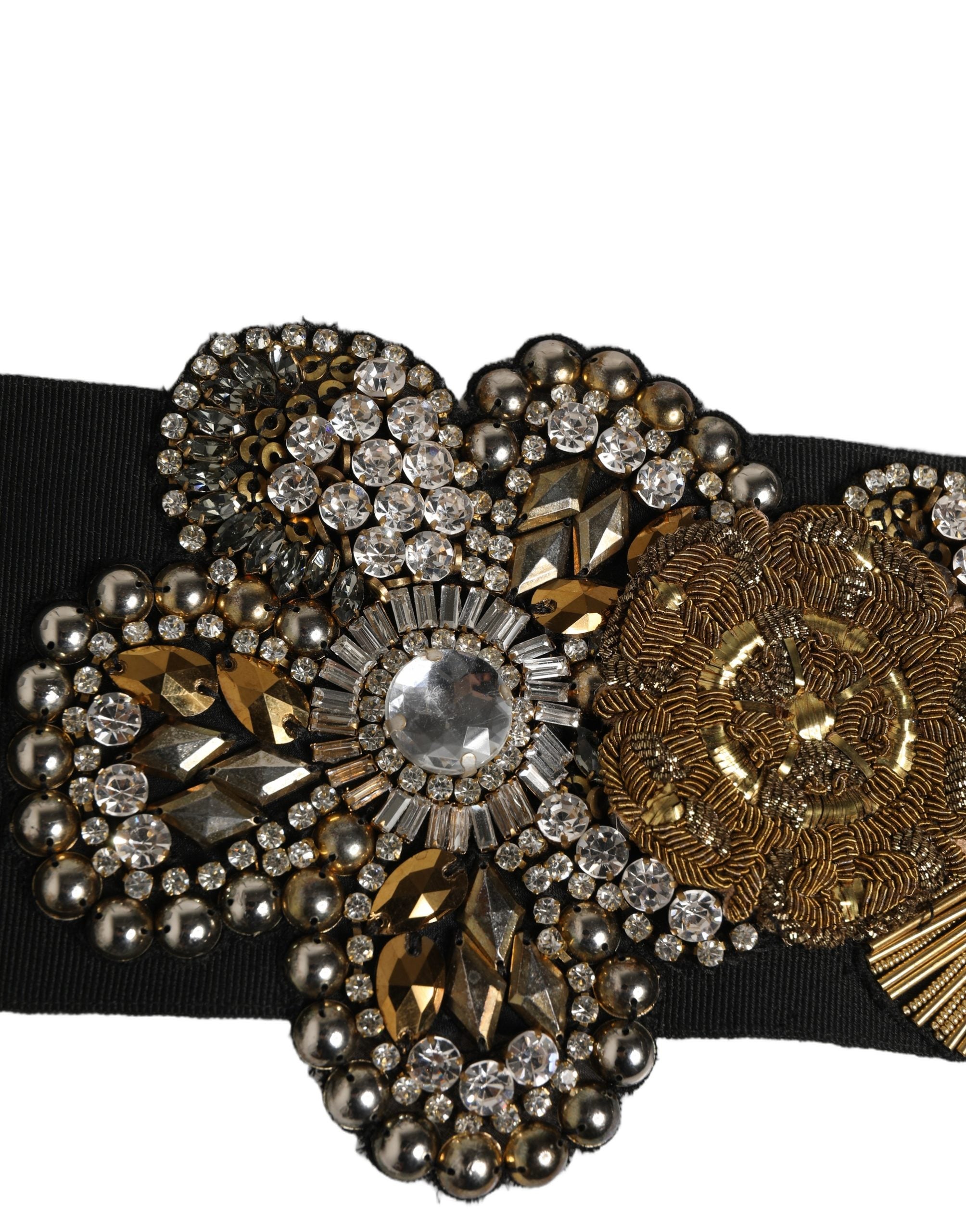 Black Gold Tone Crystal Brass Flower Brooches Belt