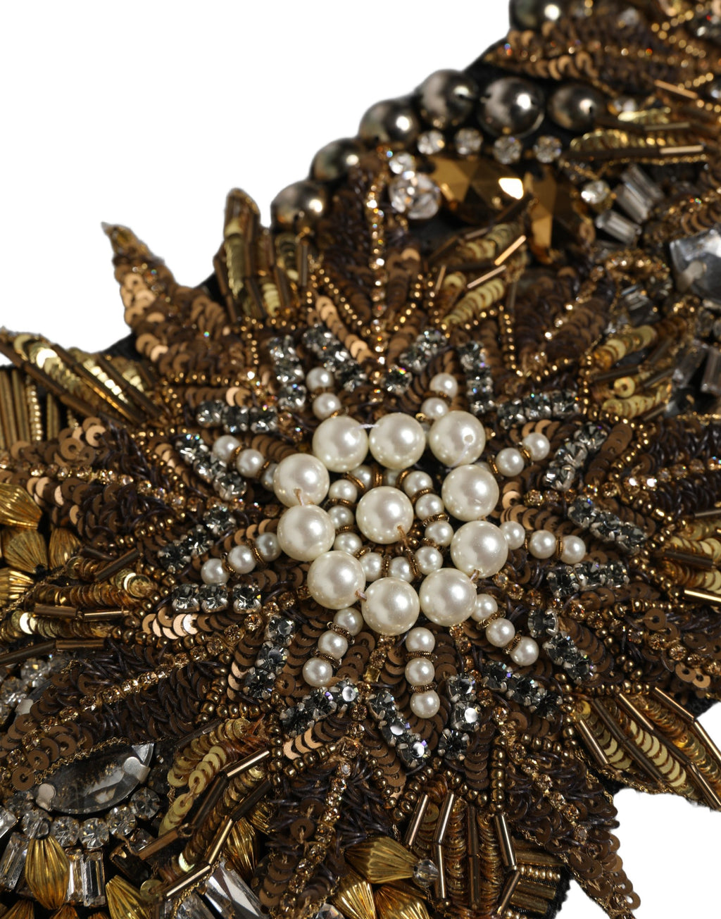 Black Gold Tone Crystal Brass Flower Brooches Belt