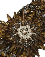 Black Gold Tone Crystal Brass Flower Brooches Belt