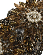 Black Gold Tone Crystal Brass Flower Brooches Belt
