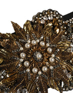 Black Gold Tone Crystal Brass Flower Brooches Belt