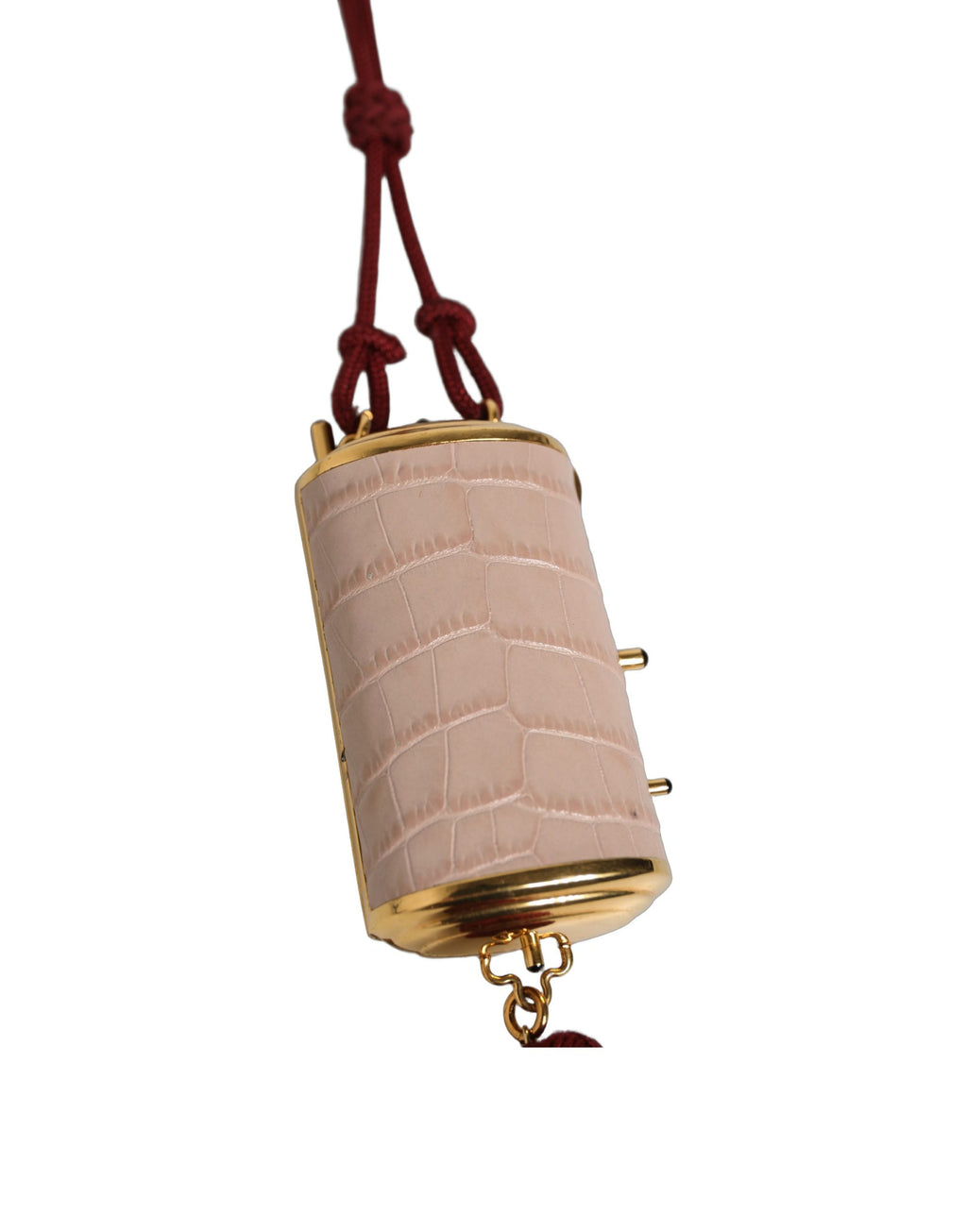 Pink Exotic Leather Mini Mirror Tassel Makeup Bag