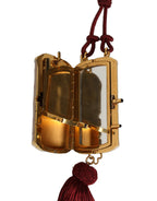 Pink Exotic Leather Mini Mirror Tassel Makeup Bag