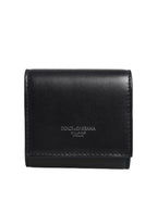 Black Calfskin Leather Logo Print Bifold CoinPurse Wallet