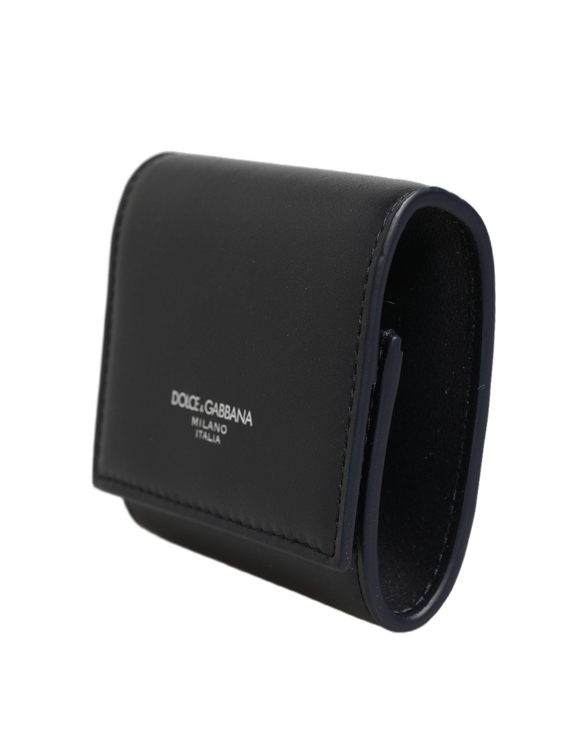 Black Calfskin Leather Logo Print Bifold CoinPurse Wallet