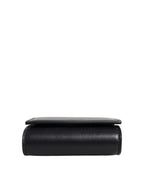 Black Calfskin Leather Logo Print Bifold CoinPurse Wallet