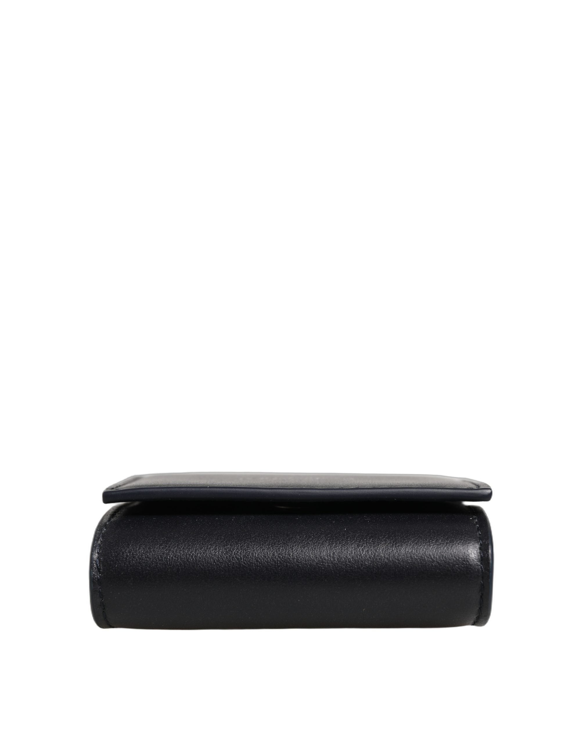 Black Calfskin Leather Logo Print Bifold CoinPurse Wallet