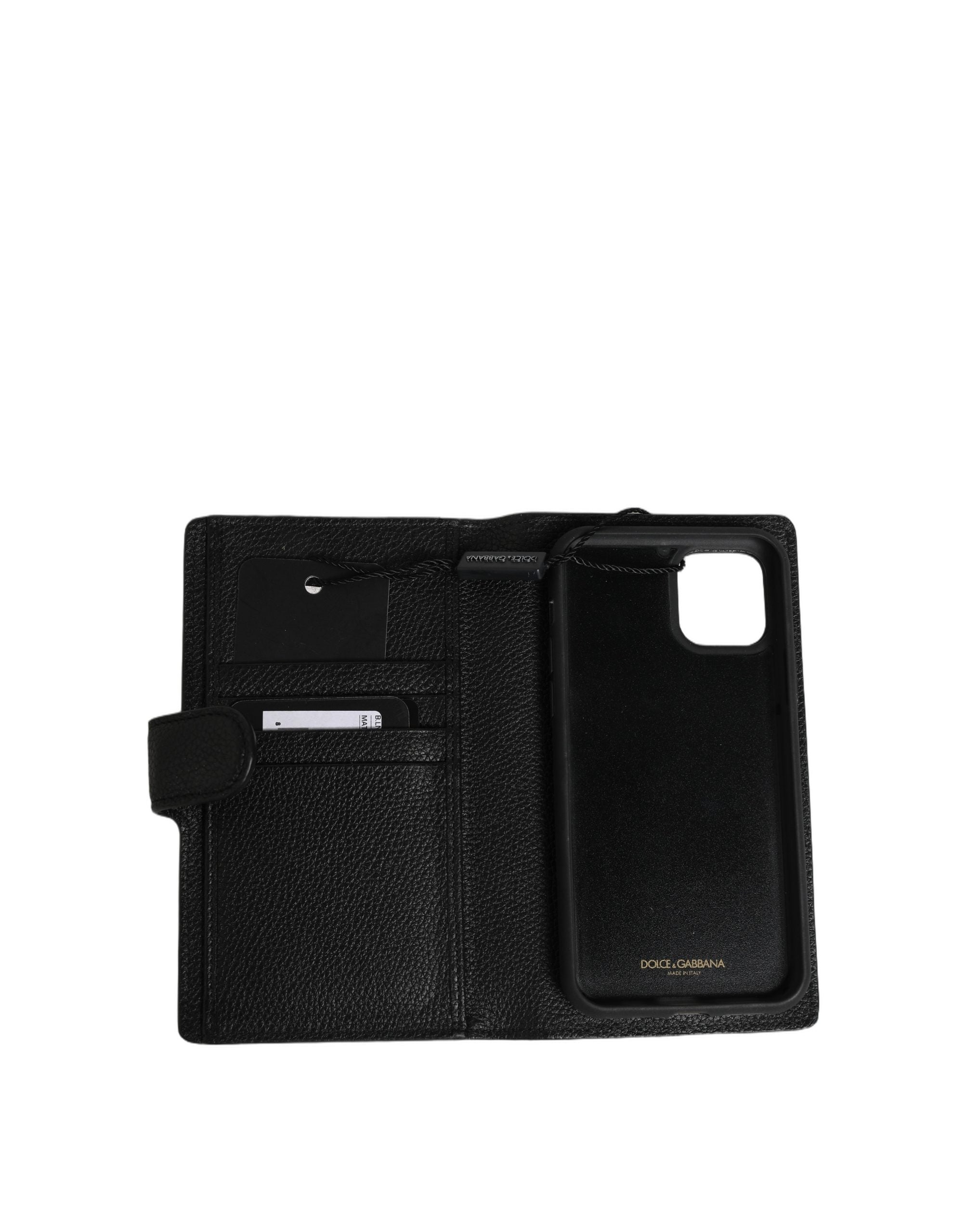 Case Flip Cover Black Calf Leather iPhone11 PRO Phone