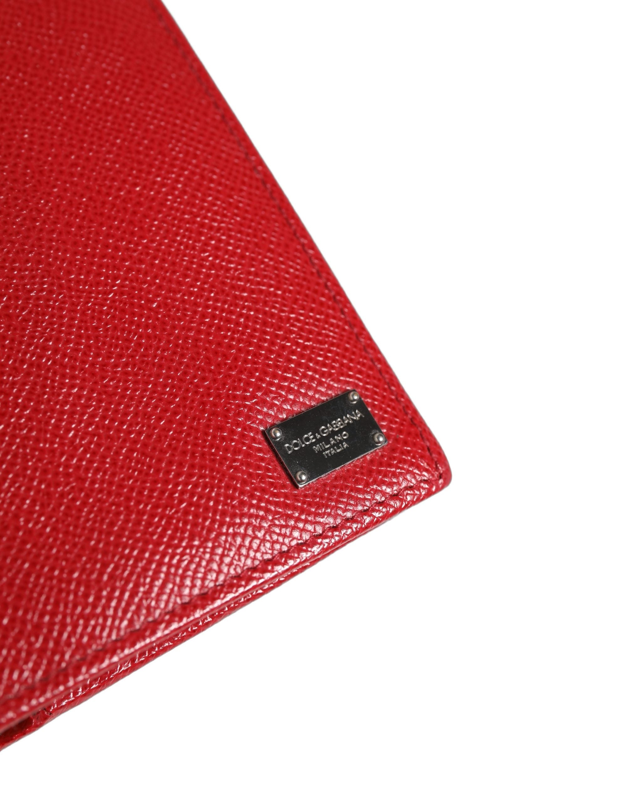 Red Dauphine Leather ID Men Card Holder Bifold Wallet