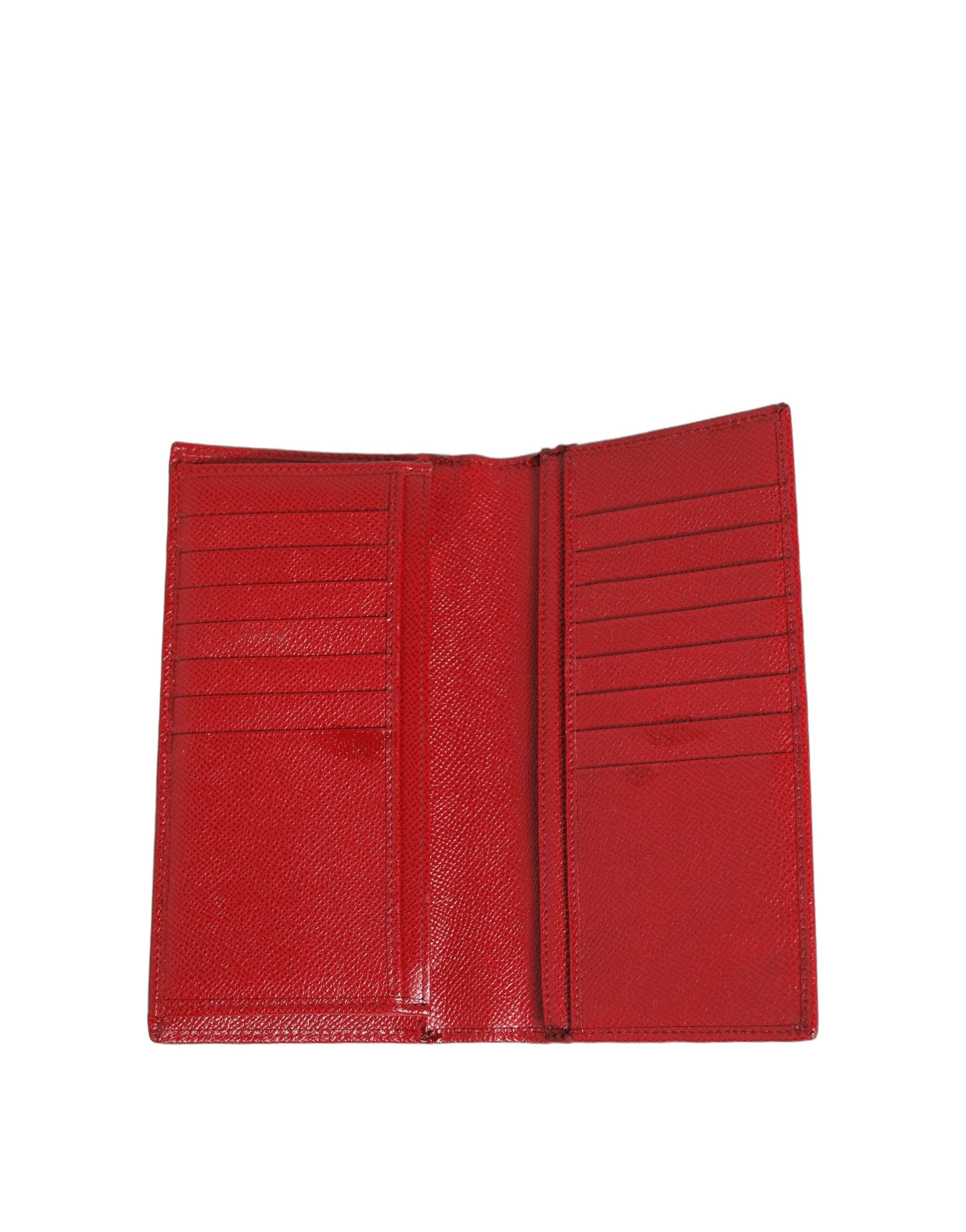 Red Dauphine Leather ID Men Card Holder Bifold Wallet