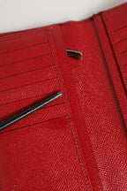 Red Dauphine Leather ID Men Card Holder Bifold Wallet
