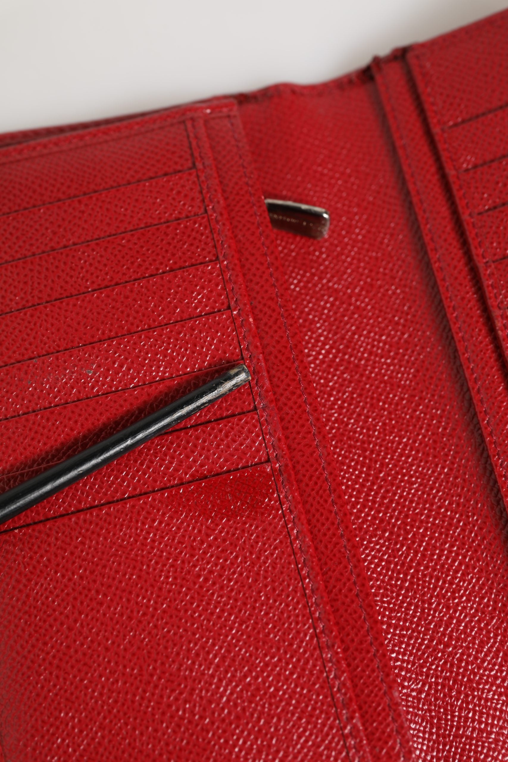 Red Dauphine Leather ID Men Card Holder Bifold Wallet