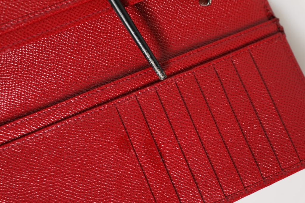 Red Dauphine Leather ID Men Card Holder Bifold Wallet