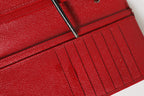 Red Dauphine Leather ID Men Card Holder Bifold Wallet