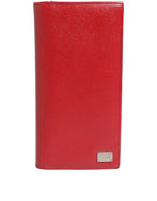 Red Dauphine Leather ID Men Card Holder Bifold Wallet