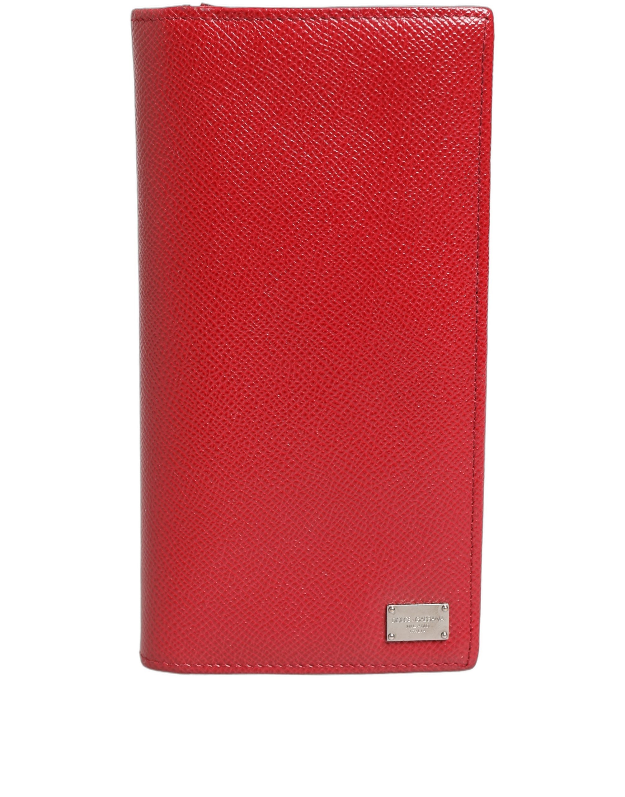 Red Dauphine Leather ID Men Card Holder Bifold Wallet