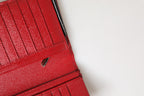 Red Dauphine Leather ID Men Card Holder Bifold Wallet