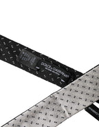 White Black Patterned Silk Adjustable Men Necktie Tie