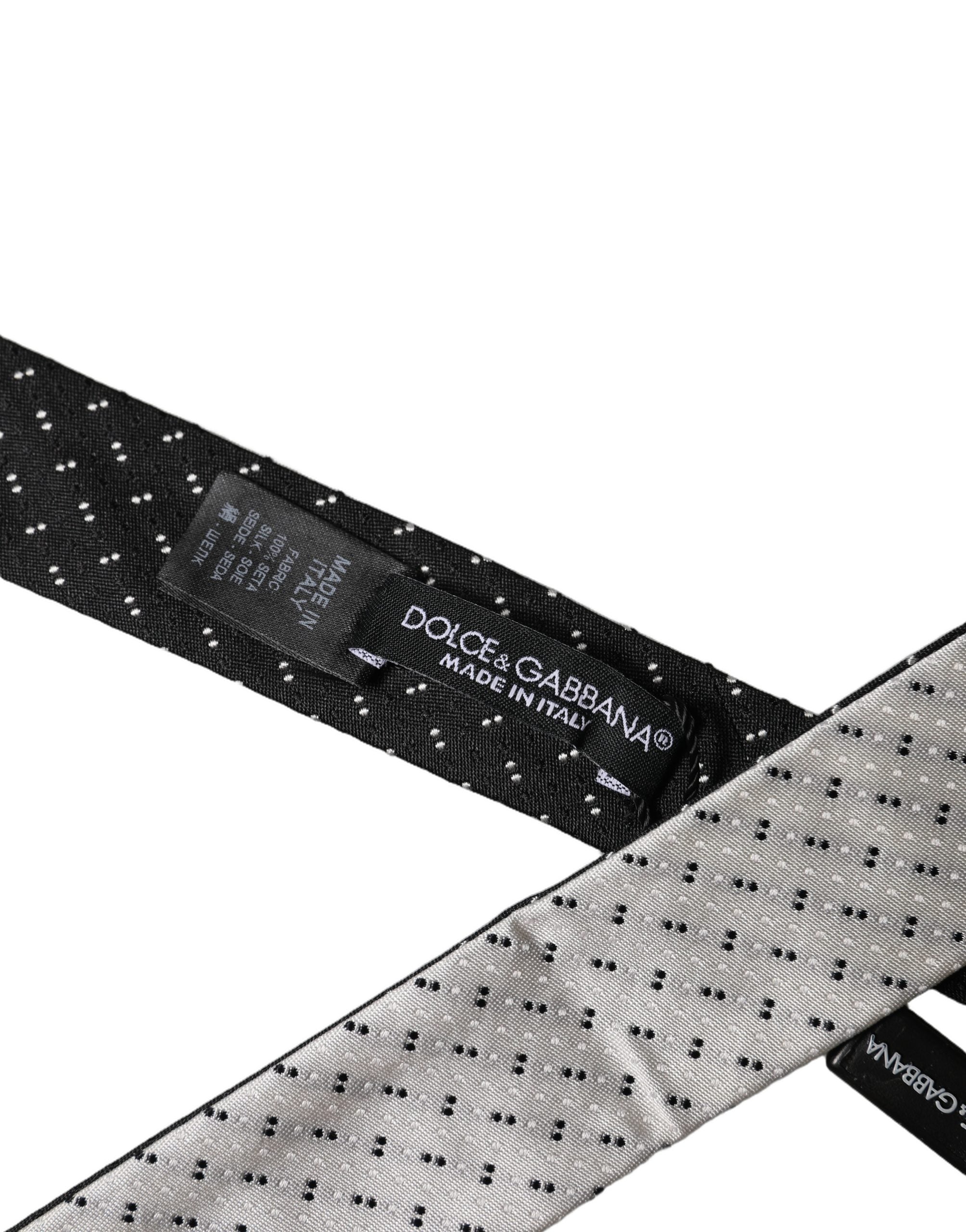 White Black Patterned Silk Adjustable Men Necktie Tie