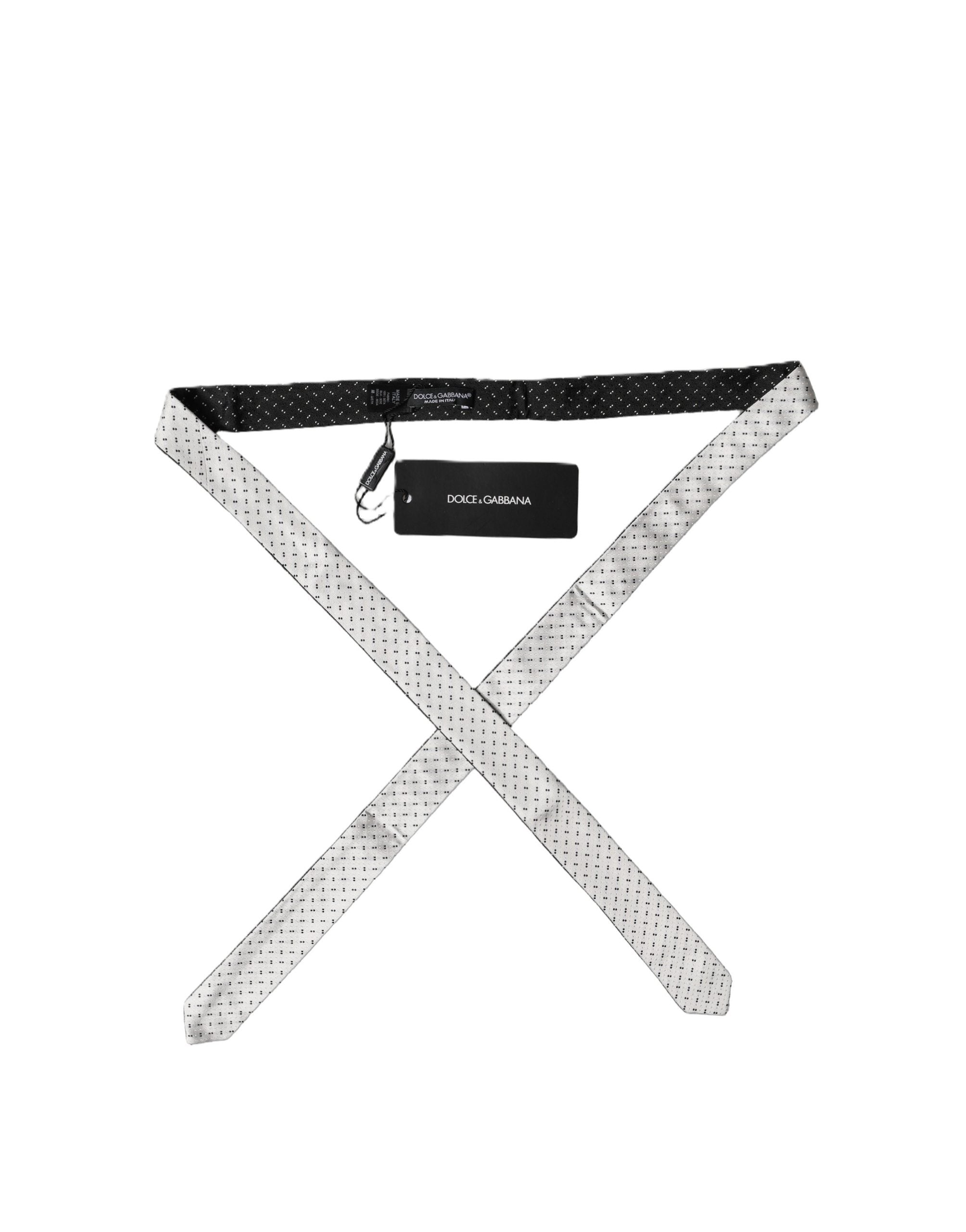 White Black Patterned Silk Adjustable Men Necktie Tie