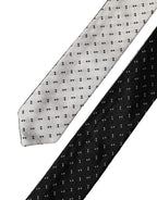 White Black Patterned Silk Adjustable Men Necktie Tie