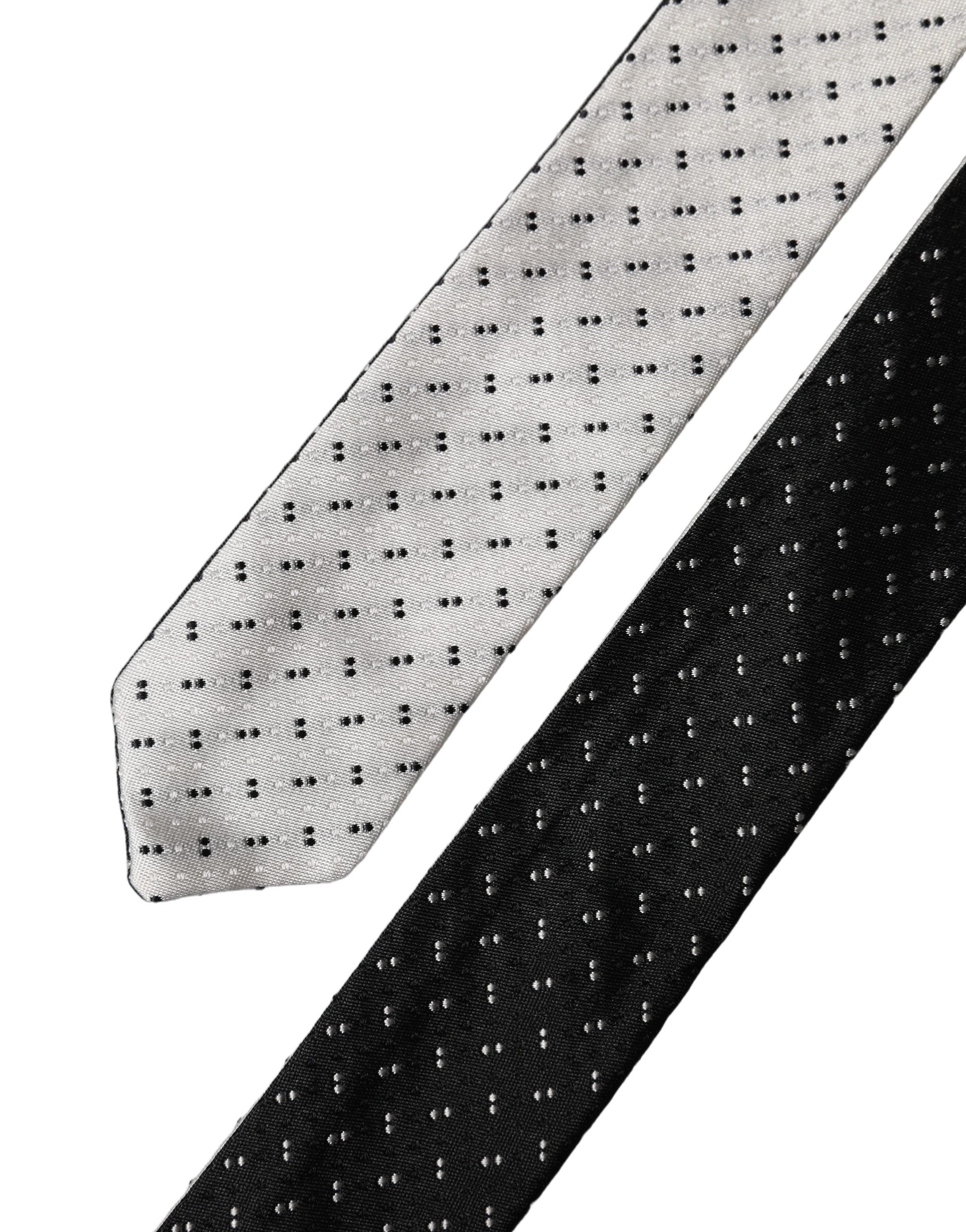 White Black Patterned Silk Adjustable Men Necktie Tie