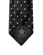 Black White Polka Dots Silk Adjustable Men Necktie Tie