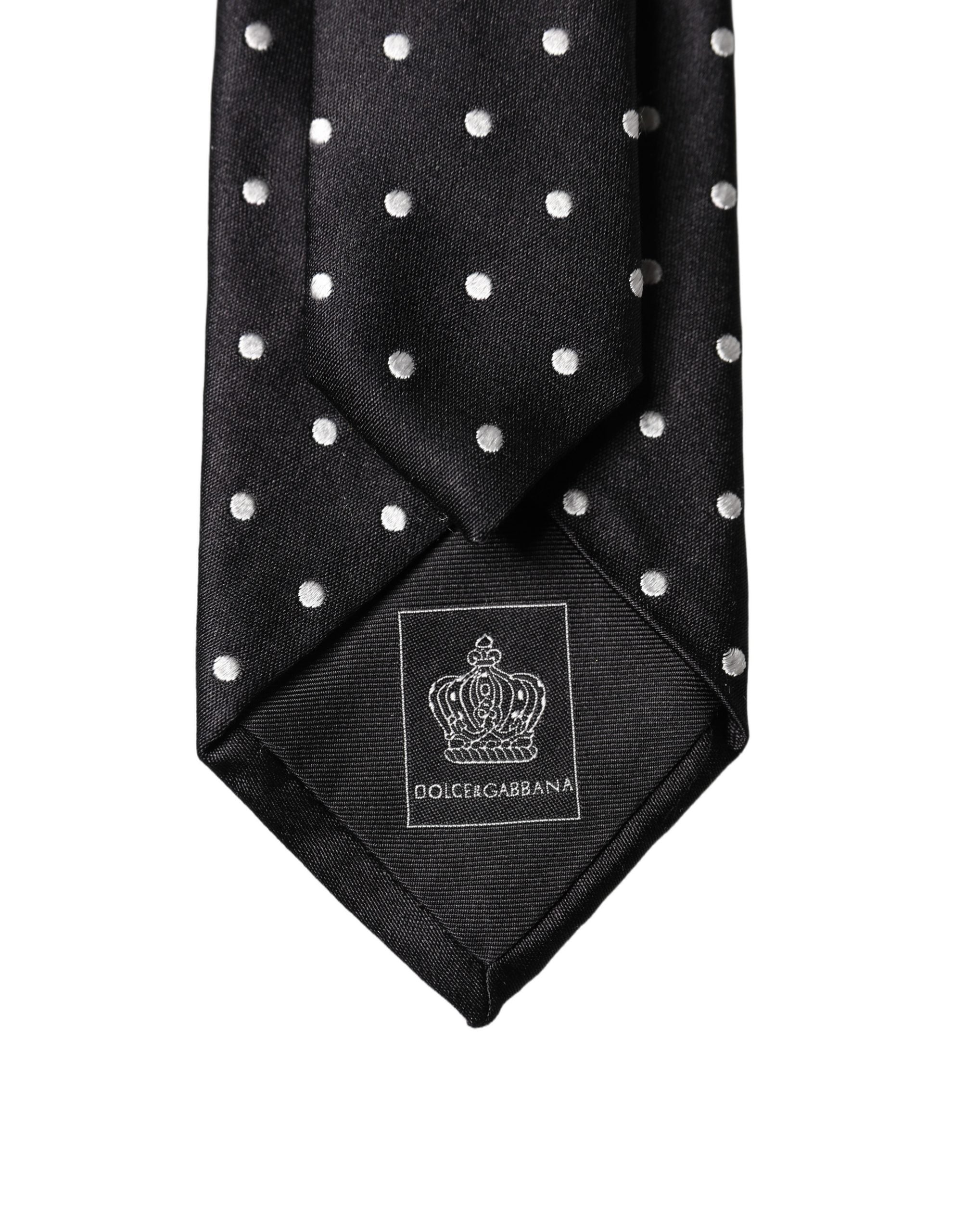 Black White Polka Dots Silk Adjustable Men Necktie Tie
