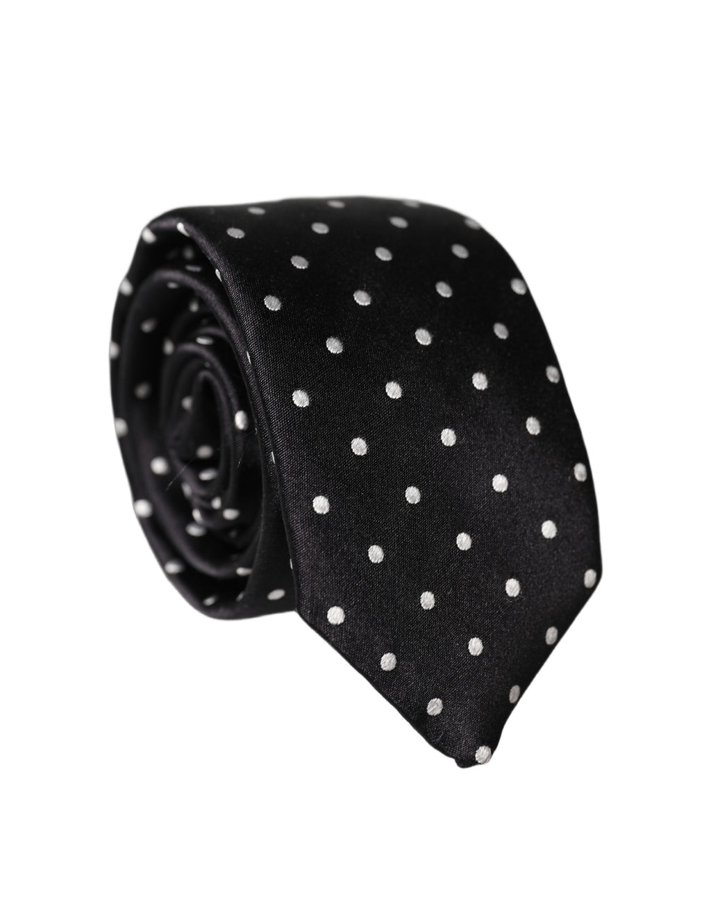 Black White Polka Dots Silk Adjustable Men Necktie Tie