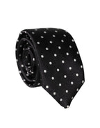 Black White Polka Dots Silk Adjustable Men Necktie Tie