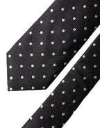 Black White Polka Dots Silk Adjustable Men Necktie Tie