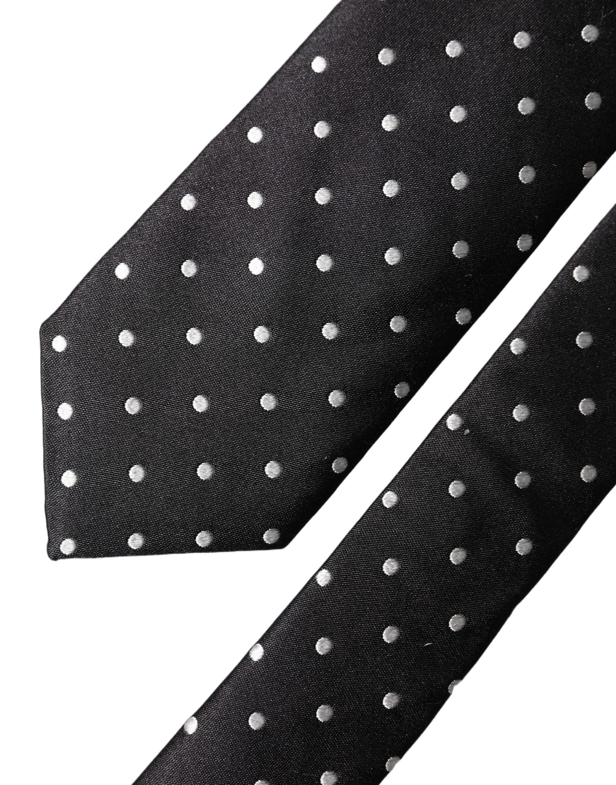 Black White Polka Dots Silk Adjustable Men Necktie Tie