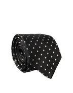 Black White Polka Dots Silk Adjustable Men Necktie Tie