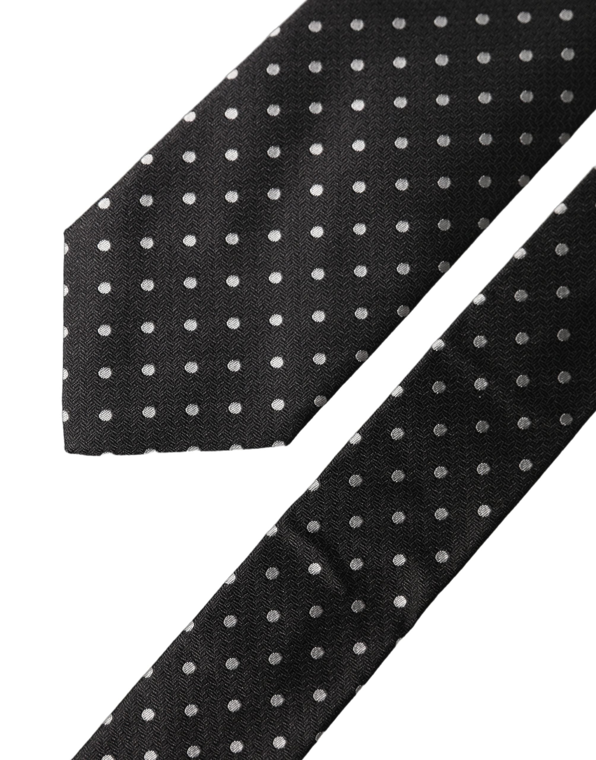 Black White Polka Dots Silk Adjustable Men Necktie Tie